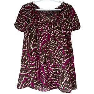 a.n.a. Purple and Brown Patterned Sheer Blouse Size 1X